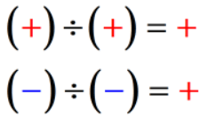 This illustration shows the rules of dividing integers with the same sign. For the first case, a positive integer divided by another positive integer is always positive. On the other hand, a negative integer divided by another negative integer is always positive. Simply put, the quotient of two integers with the same sign will always yield a positive integer solution. 