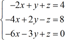 In this example, we will solve the following system of linear equations with three (3) variables using the Cramer's Rule method. The first linear equation is -2x+y+z=4, the second linear equation is -4x+2y-z=8, and finally, the third linear equation is -6x-3y+z=0.