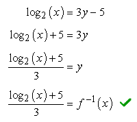 [log base 2 of (x)] plus 5 over 3 is equal to f raised to negative 1 (x)