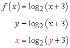 x is equal to log base 2 of the quantity y plus 3