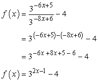 f of x is equal to 3 raised to the quantity 2x minus 1, subtracted by 4