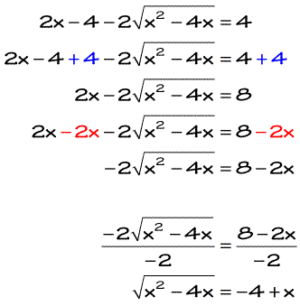 sqrt(x^2-4x)=-4+x