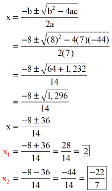 x sub 1 equals 2; x sub 2 equals -22/7