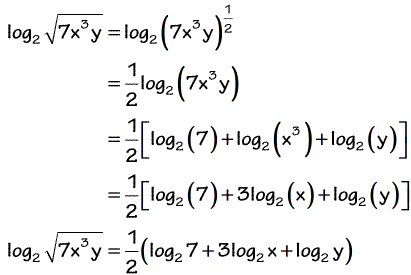 log base 2 of sqrt 7 x cubed y is equal to one half of the quantity log base 2 of 7 plus 3 times log base 2 of x plus log base 2 of y