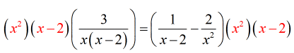 (x^2)(x-2){3/[x(x-2)]} = { - }(x^2)(x-2)