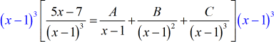 multiply both sides by the LCD (x-1)^3