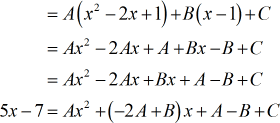 5x-7=Ax^2(-2A+B)x+A-B+C