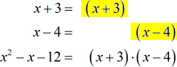 (x^2-x-12) = (x+3)(x-4)