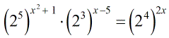 the quantity 2 to the power of 5 to the power of x^2+1 multiplied to the quantity 2 to the power of 3 to the power of x-5 is equal to the quantity 2 to the power of 4 to the power of 2x
