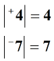 The absolute value of positive 4 is equal to 4 while the absolute value of negative 7 is positive 7.