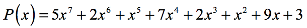 P(x)=5x^7+2x^6+x^5+7x^4+2x^3+x^2+9x+3