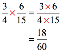 we multiply the dividend, 3/4, by the reciprocal of the divisor, 15/6. we now have (3/4)(6/15) = / = 18/60.