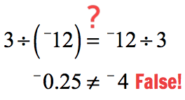 3÷(-12) = (-12)÷3 --> (-0.25) ≠ (-4)