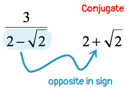 {2-[sqrt(2)]} becomes {2+[sqrt(2)]}