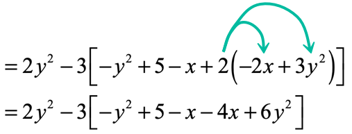 =2y^2-3[-y^2+5-x-4x+6y^2]