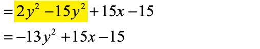 2y^2-15y^2+15x-15 = -13y^2+15x-15