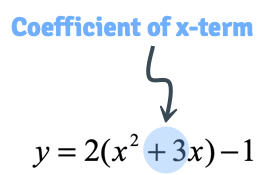 in y=2(x^2+3x)-1, the coefficient of the x term is 3