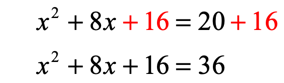 x^2+8x+16=36