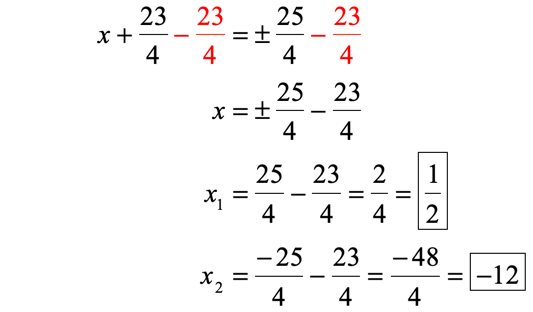 x sub 1 = 1/2 and x sub 2 = -12