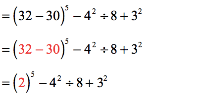 = (2)^5-4^2/8+3^2