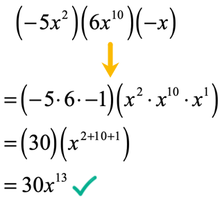 (-5x^2)(6x^10)(-x)=30x^13