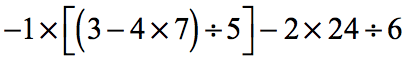 -1×[(3-4×7)➗5]-2×24➗6
