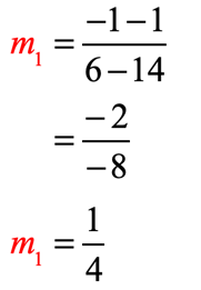 msub1 = (-1-1)/(6-14) = 1/4