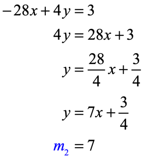 -28x + 4y = 3 → 4y = 28x+3 = 7. therefore, msub2 = 7