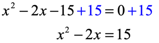 x squared minus 2x is equal to 15