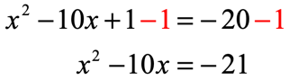 x squared minus 10x is equal to negative 21