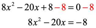 8x squared minus 20x is equal to negative 8