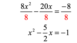 x squared minus the quantity 5 over 2 times x is equal to negative 1
