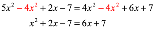 x squared plus 2x minus 7 is equal to 6x plus 7
