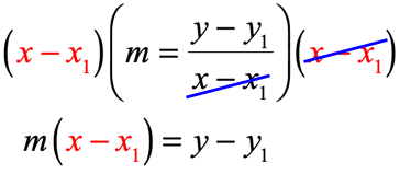 m times x minus x sub 1 equals y minus y sub 1