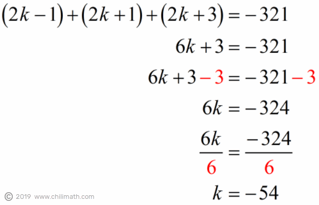 (2k-1)+(2k+1)+(2k+3)=-321 implies k=-54