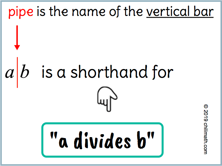 pipe is the name of the vertical bar in a|b; and a|b is also a shorthand for a divides b