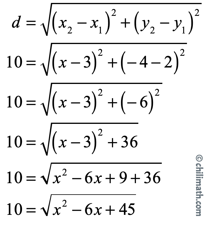 10=sqrt(x^2-6x+45)