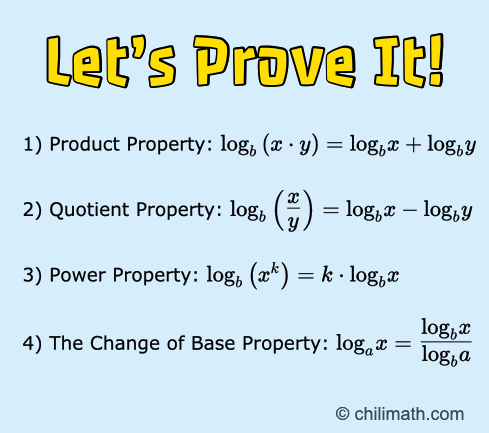 list of the four logarithm properties to prove