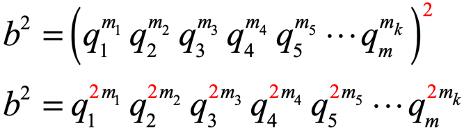 b^2=q1^2m1q2^2m2q3^2m3...qm^2mk