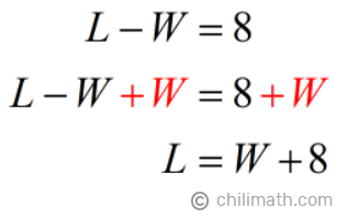 L-W=8 → L=W+8