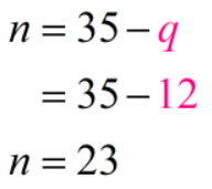 n=35-q → 35-12 → n=23