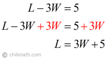 L-3W = 5 → L = 3W+5