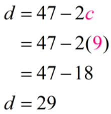 d=47-2(9) → d=29