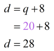 d=q+8 → d=20+8 → d=28