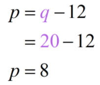 p=q-12 → p=20-12 → p=8
