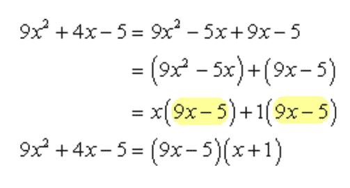 9x^2+4x-5=(9x-5)(x+1)