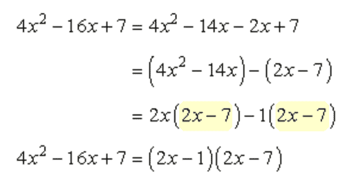 4x^2-16x+7=(2x-1)(2x-7)