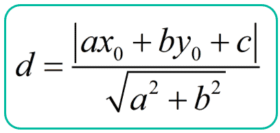 d equals the absolute value of ax0+by0+c divided by the square root of a^2+b^2
