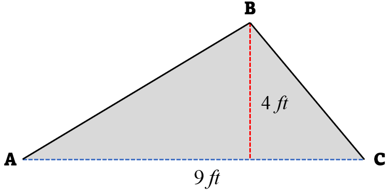 triangle ABC with height of 4 feet and with base of 9 feet