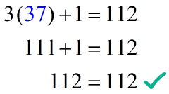 3 times 37 plus 1 is equal to 112.